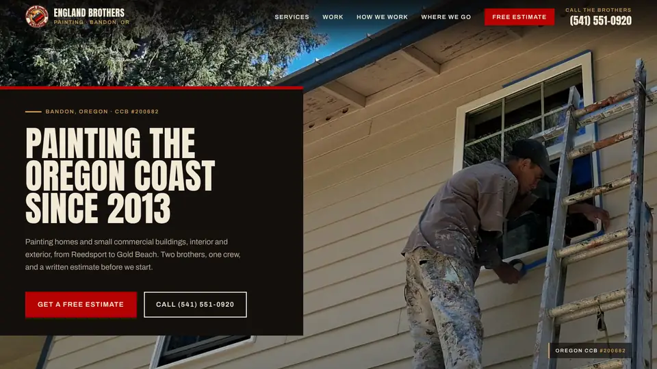 England Brothers Painting LLC website, house painting in Bandon, built by Rooted Coast Design.