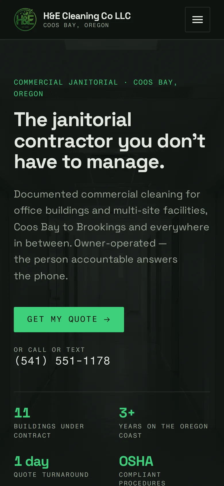 H&E Cleaning Co client site on a phone, commercial janitorial in Coos Bay, Oregon.